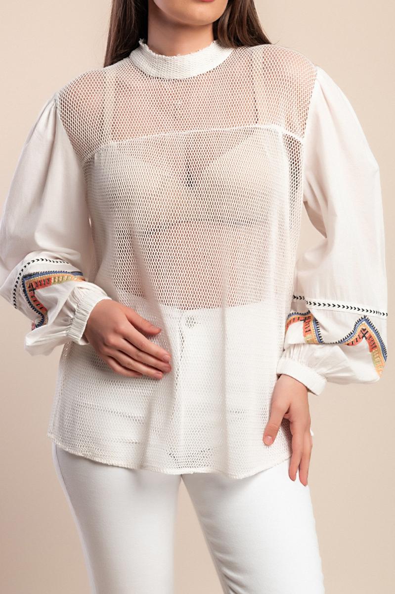 Cotton mesh blouse