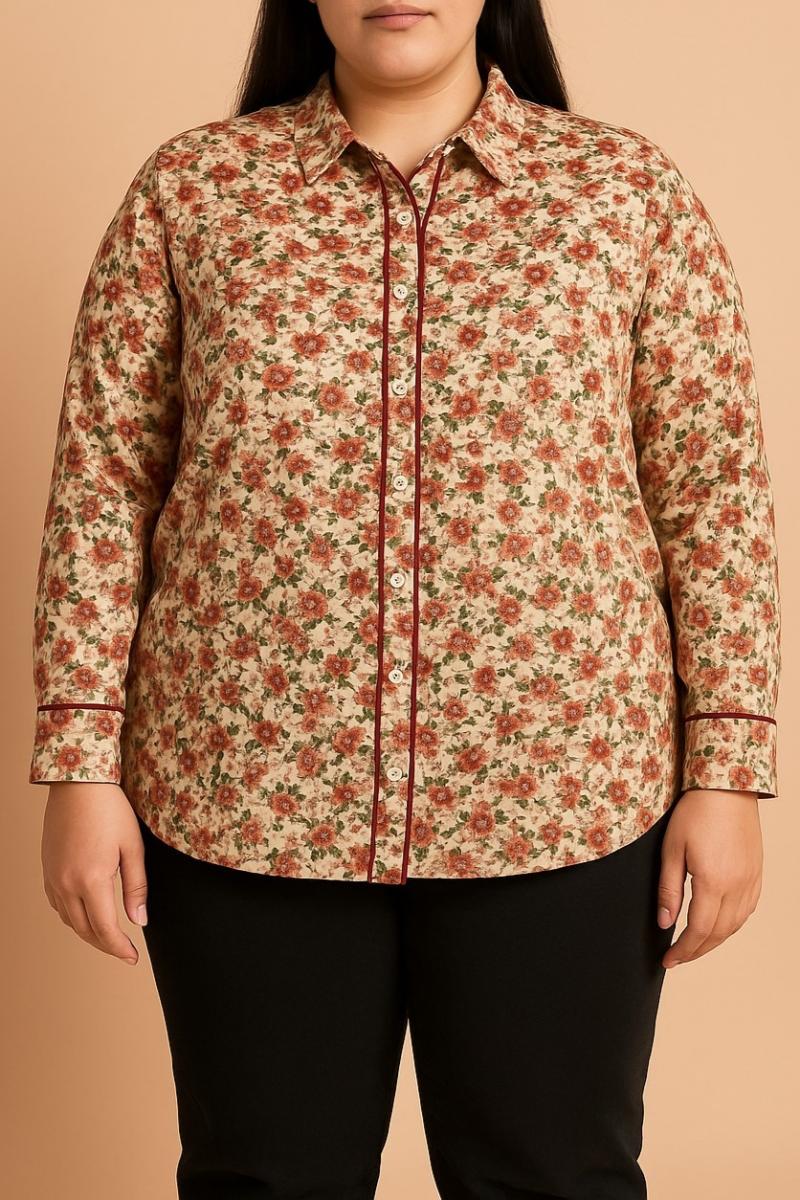 Plus size cotton shirt with floral print