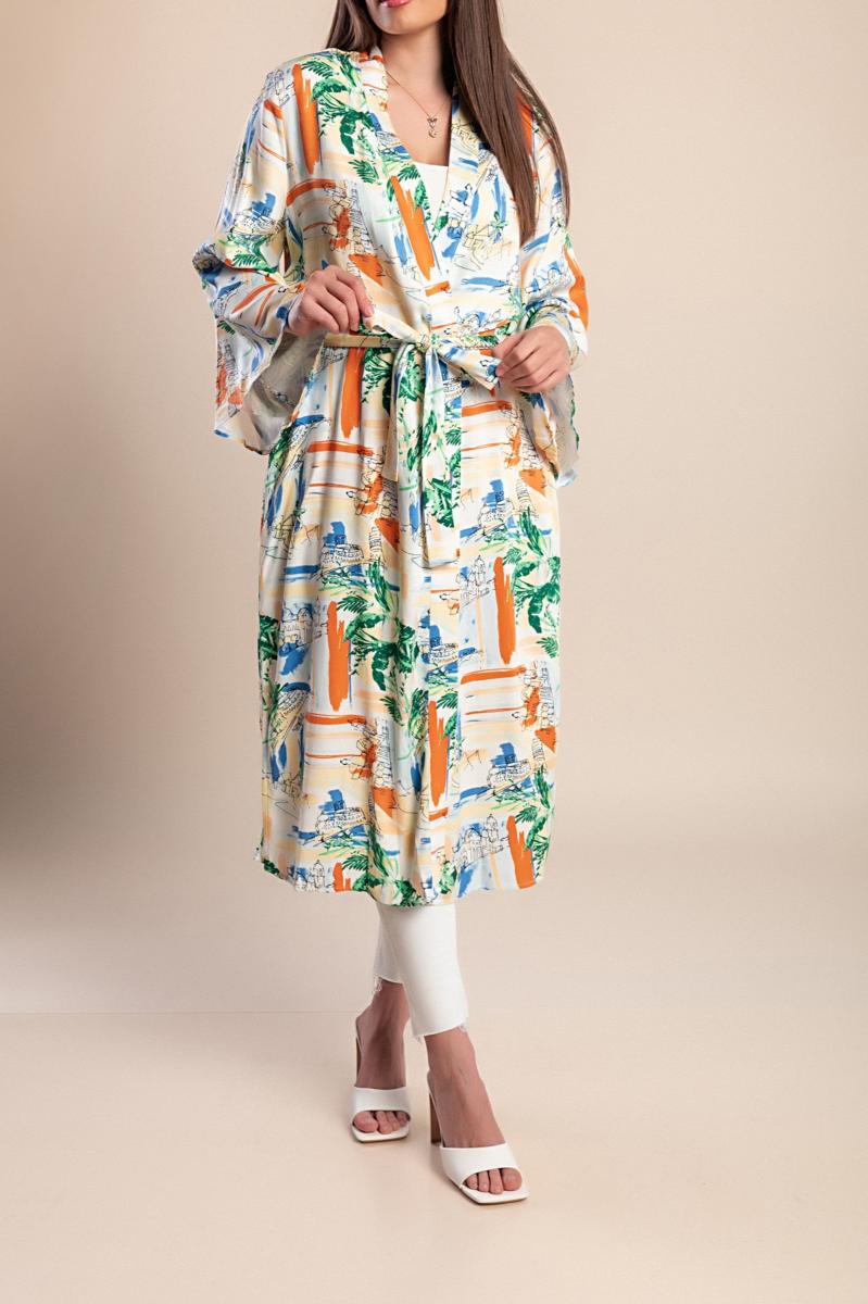 Plus size long cardigan with print