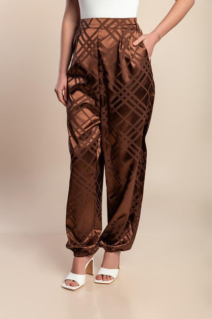 Plus size long trousers in imitation satin