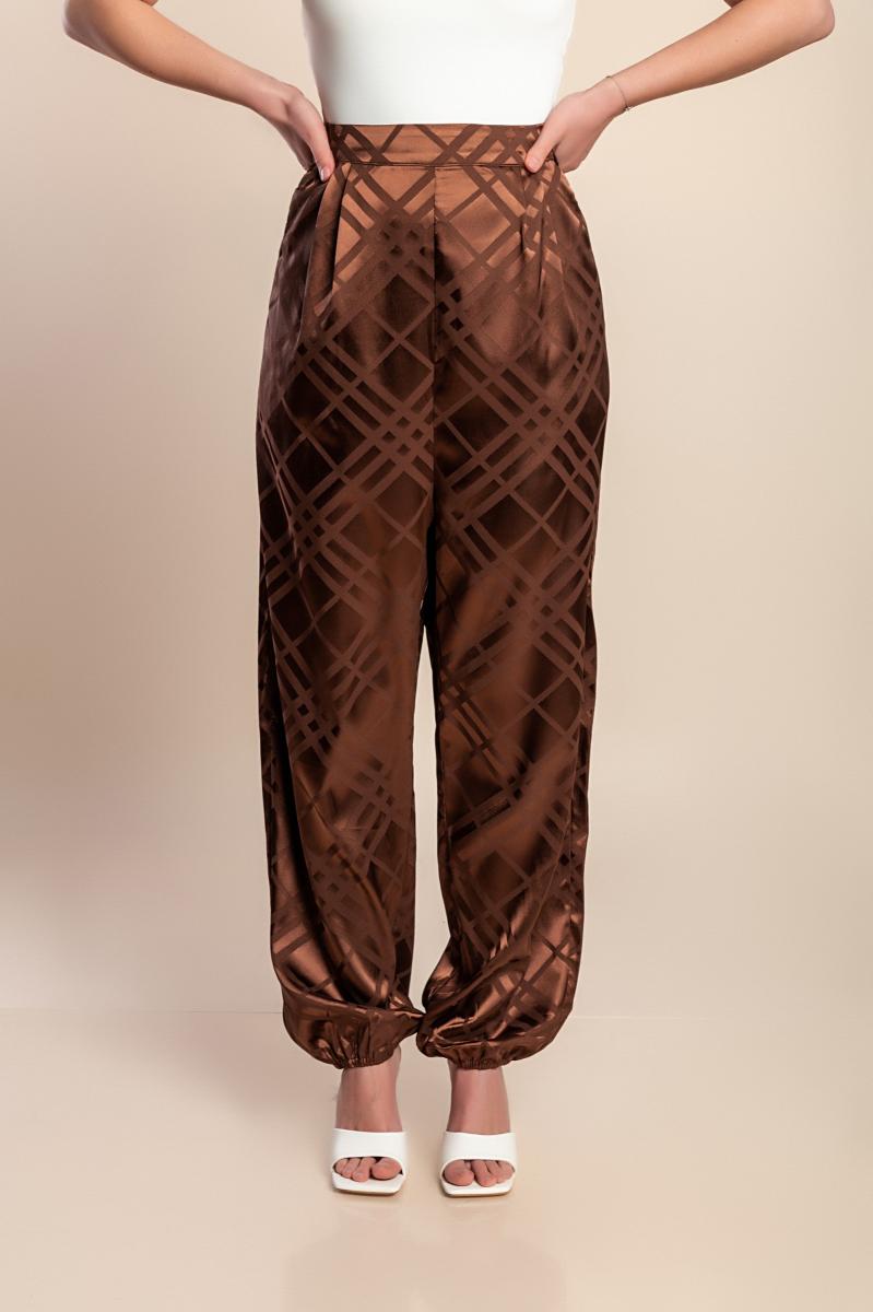 Plus size long trousers in imitation satin