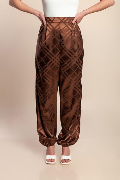 Plus size long trousers in imitation satin