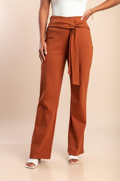 Elegante katoenen broek met sierknoop