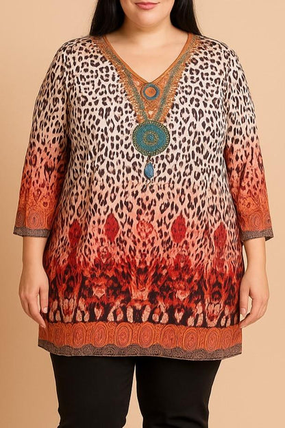 Bluză plus size cu imprimeu leopard