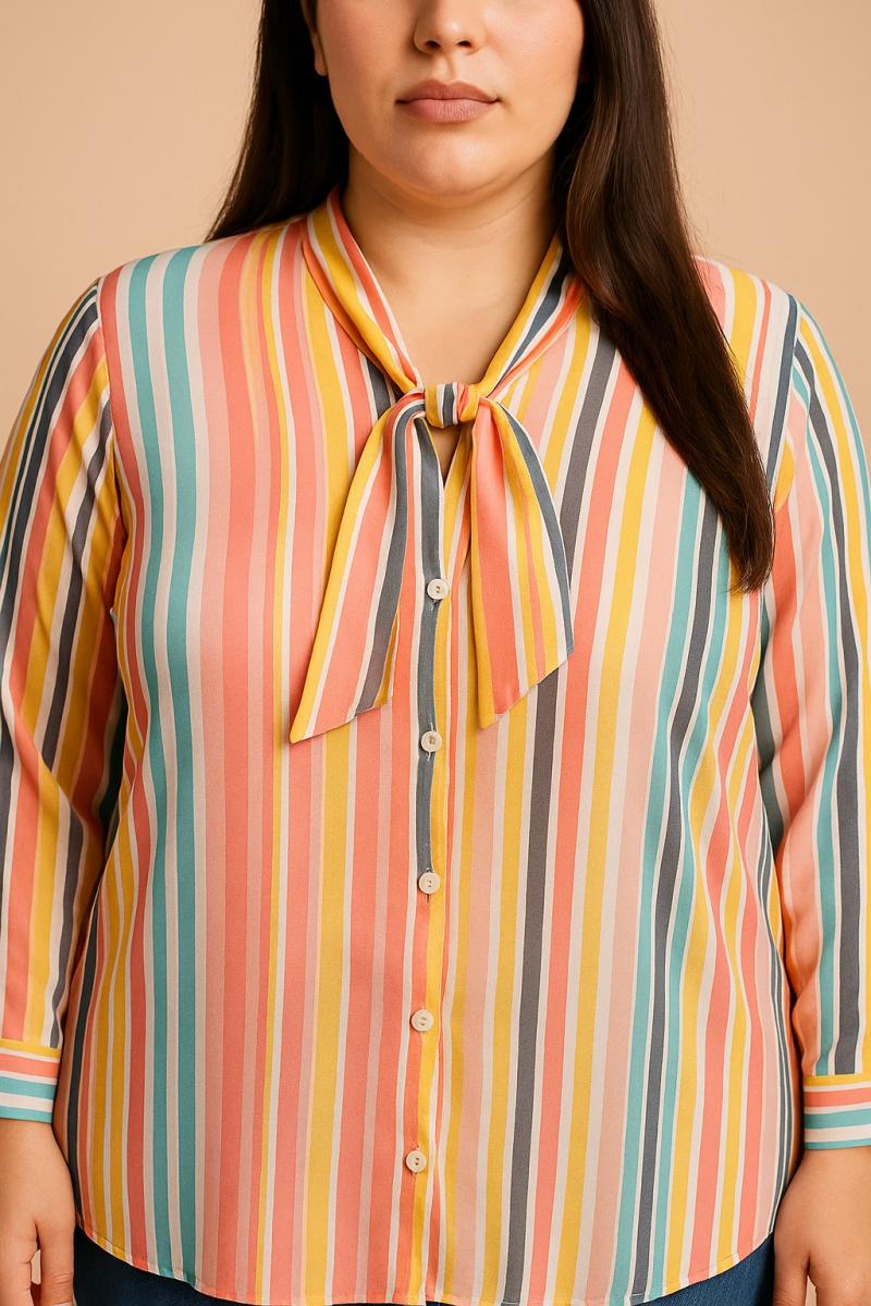 Blouse in grote maten met gestreepte print