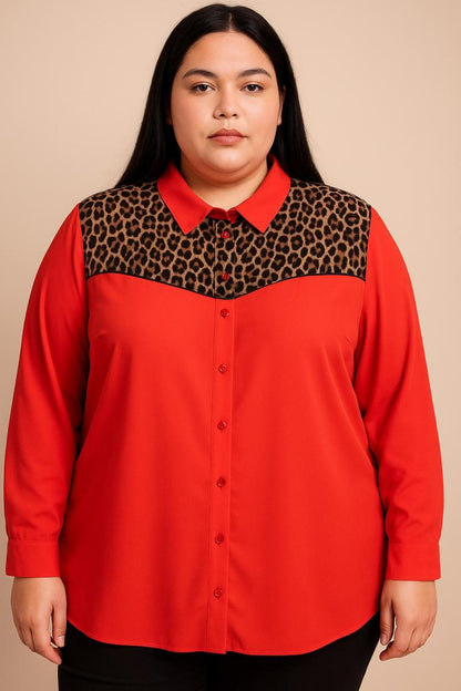 Plus size blouse with leopard print