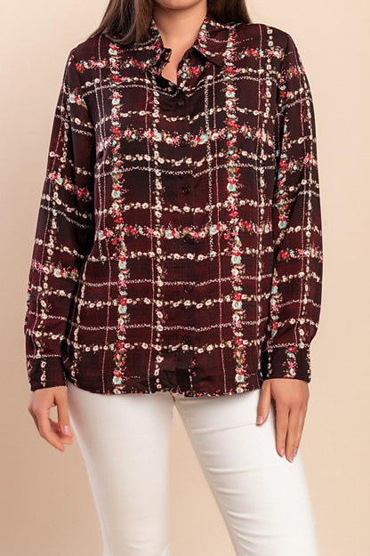 Plus-size blouse met ruitprint