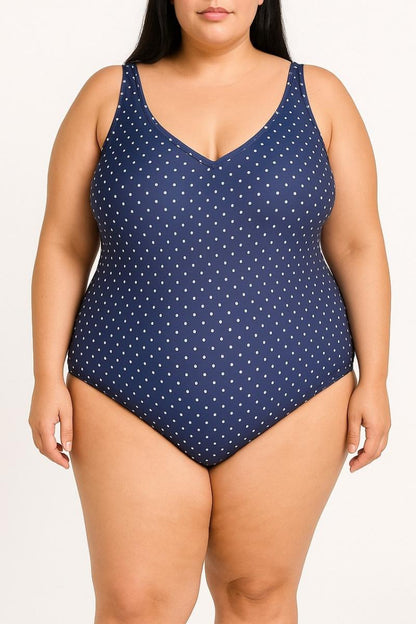 Fato de banho inteiro plus size com estampado às bolinhas
