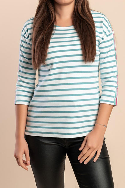 Plus-Size-Baumwolltop mit Streifenprint