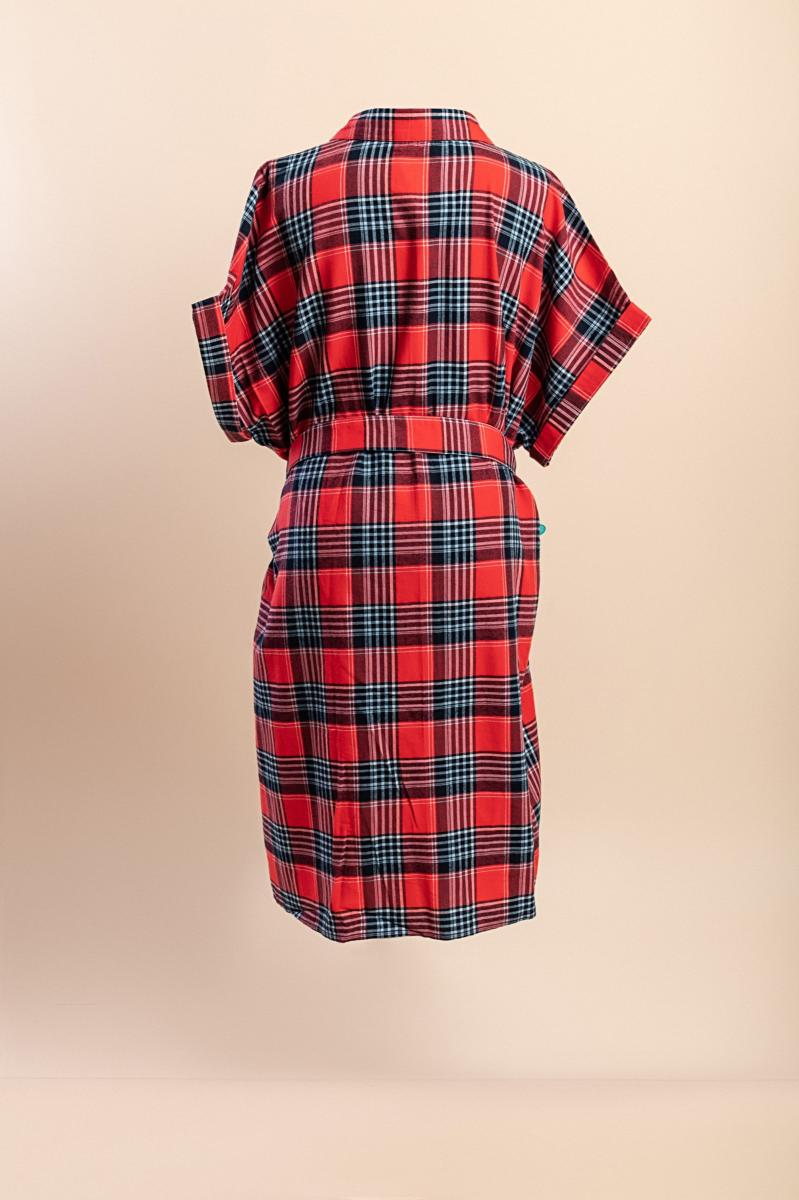 Vestido-camisa plus size com estampado aos quadrados