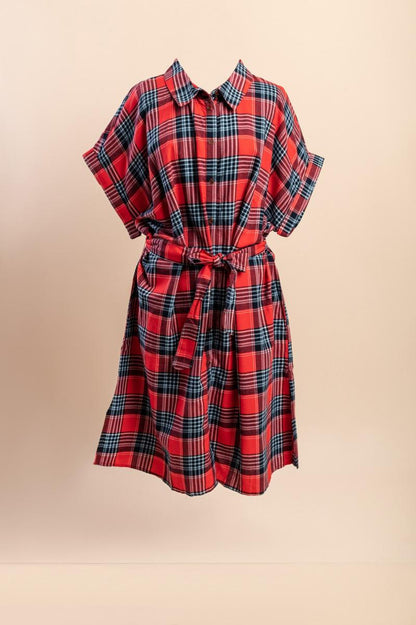 Vestido-camisa plus size com estampado aos quadrados