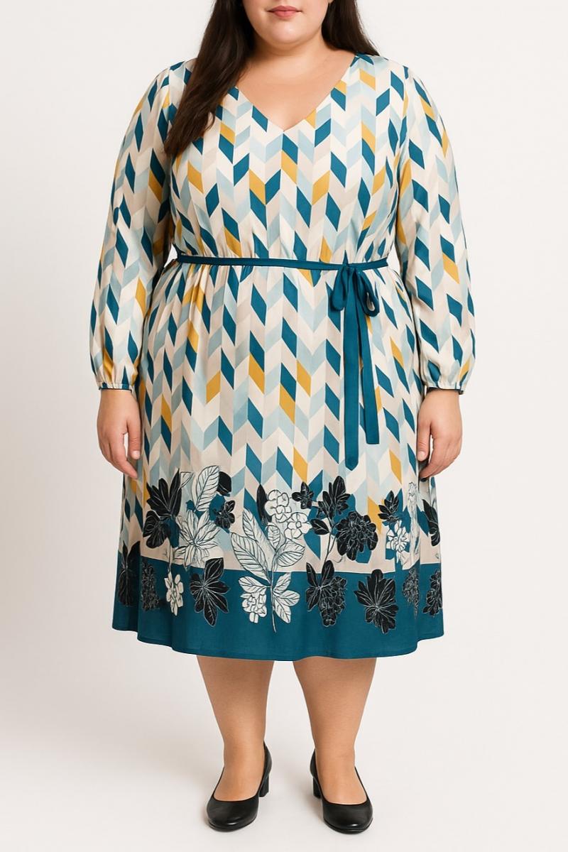 Midikleid in großen Größen mit Print