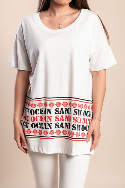 Plus size cotton T-shirt with print