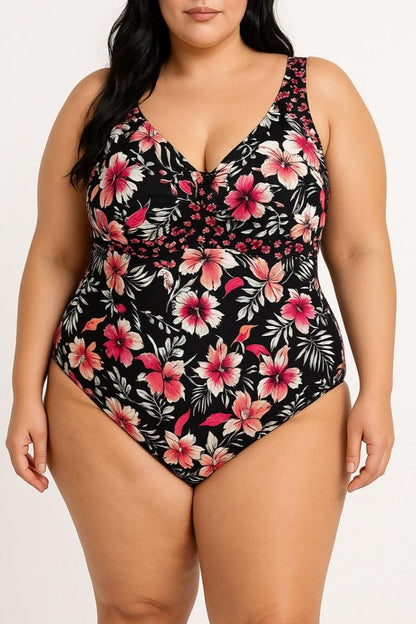 Plus-Size-Badeanzug mit floralem Print