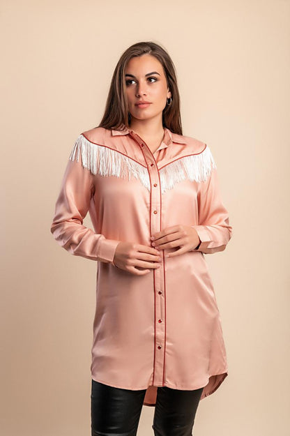 Blusa lunga con frange