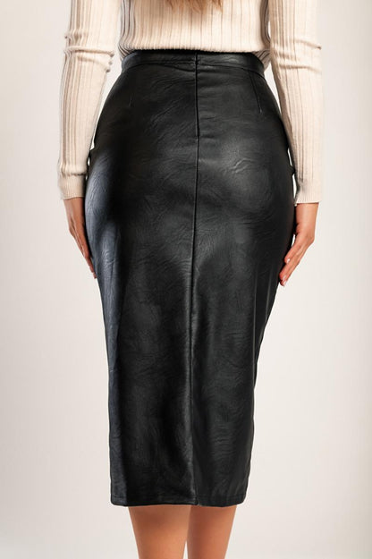 Faux leather midi skirt