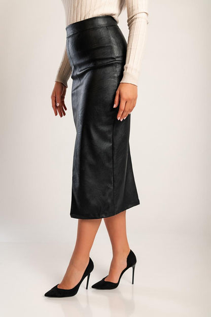 Faux leather midi skirt