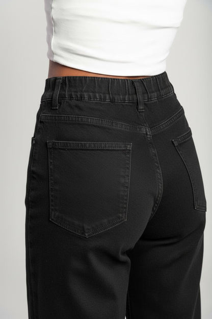Jeans lussuosi super elasticizzati a vita alta e gamba larga