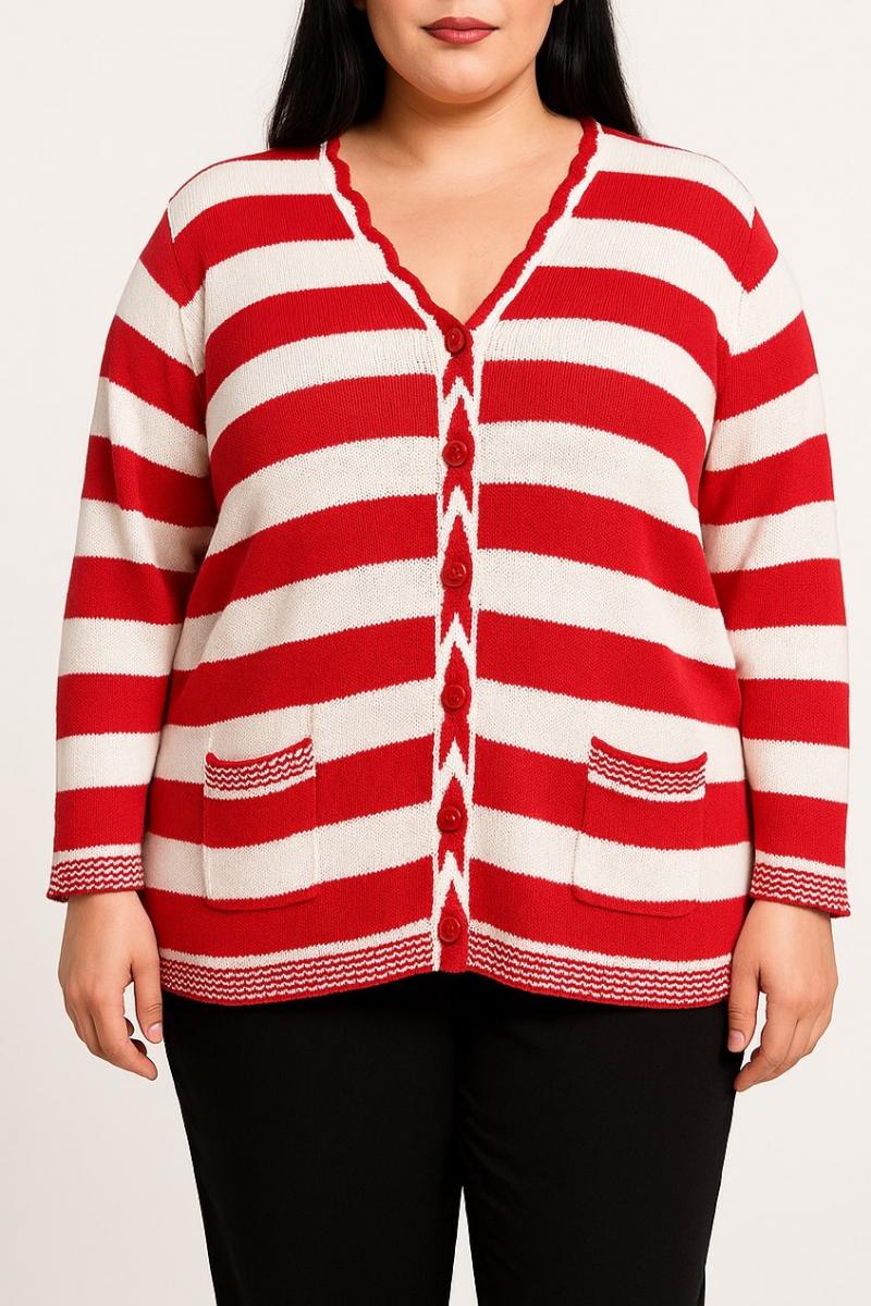 Cardigan a righe taglie forti con bottoni