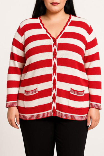 Cardigan a righe taglie forti con bottoni