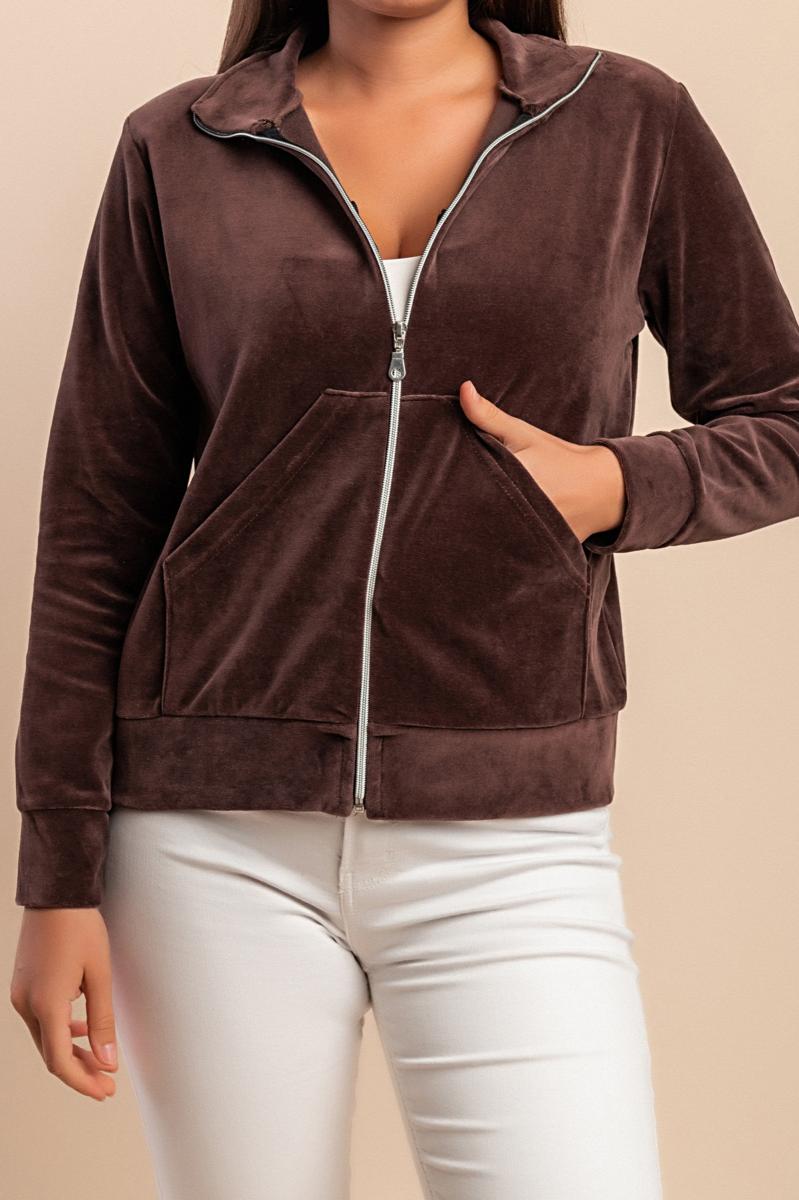 Cotton zip-up sweatshirt in imitation velvet