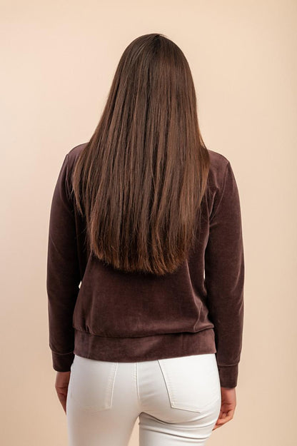 Cotton zip-up sweatshirt in imitation velvet