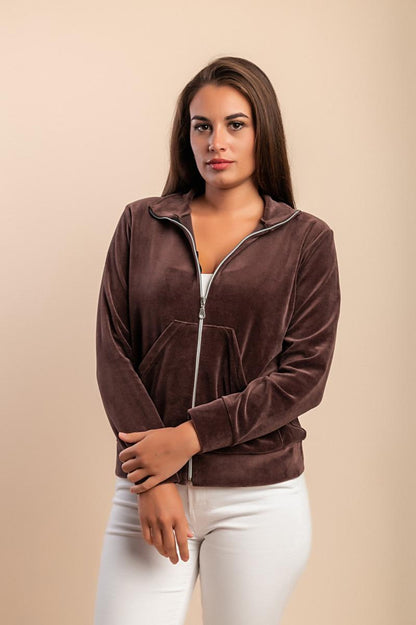 Cotton zip-up sweatshirt in imitation velvet