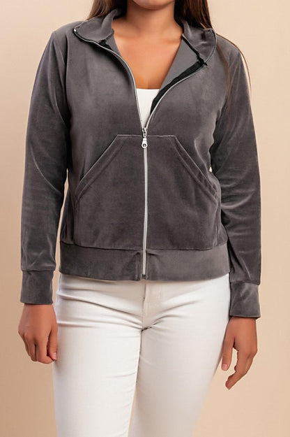 Felpa con zip in cotone effetto velluto