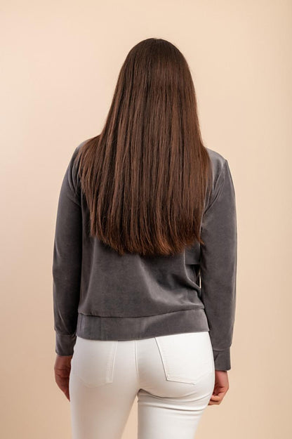 Felpa con zip in cotone effetto velluto