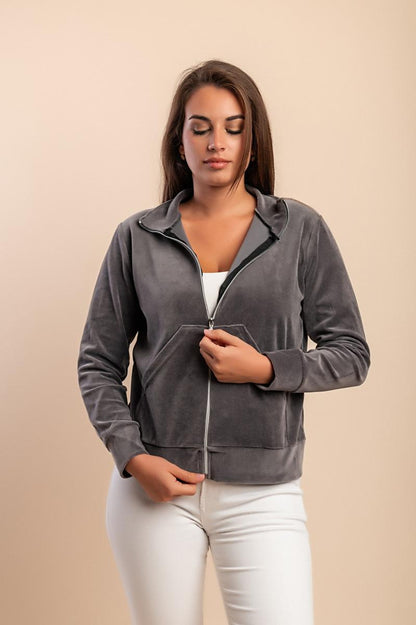 Felpa con zip in cotone effetto velluto