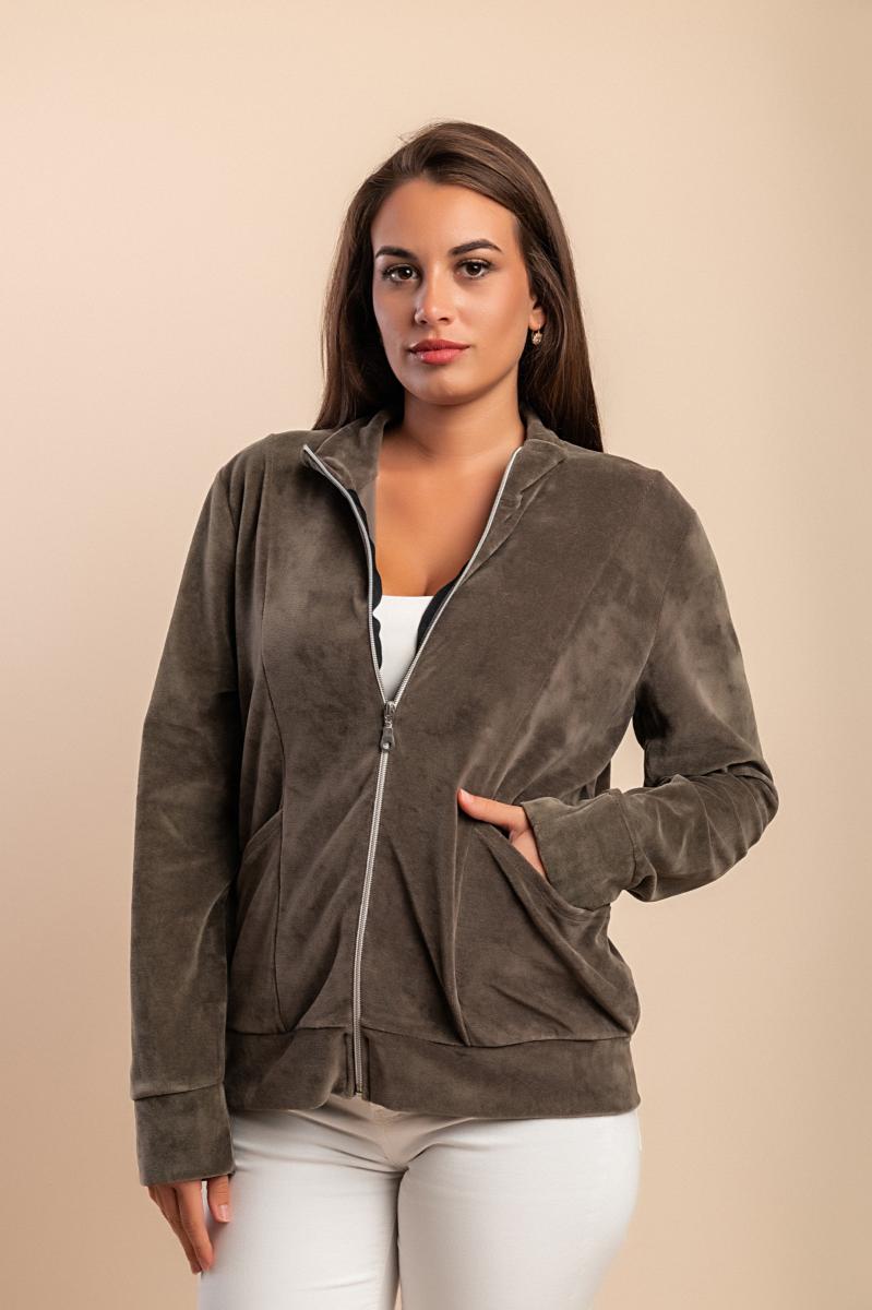 Felpa con zip in cotone effetto velluto