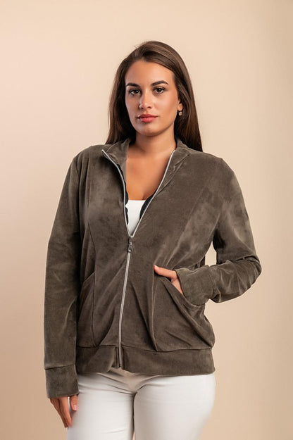 Felpa con zip in cotone effetto velluto