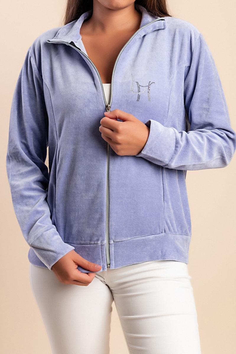 Cotton zip-up jacket imitation velvet