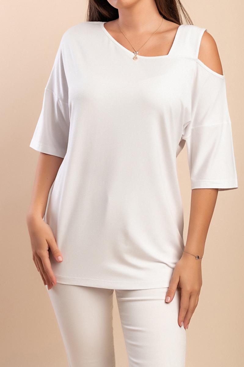 T-shirt with asymmetric neckline