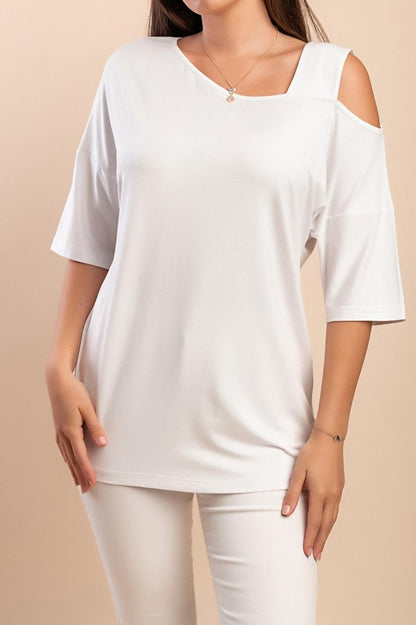 T-shirt with asymmetric neckline