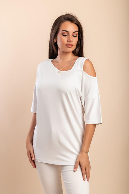 T-shirt with asymmetric neckline