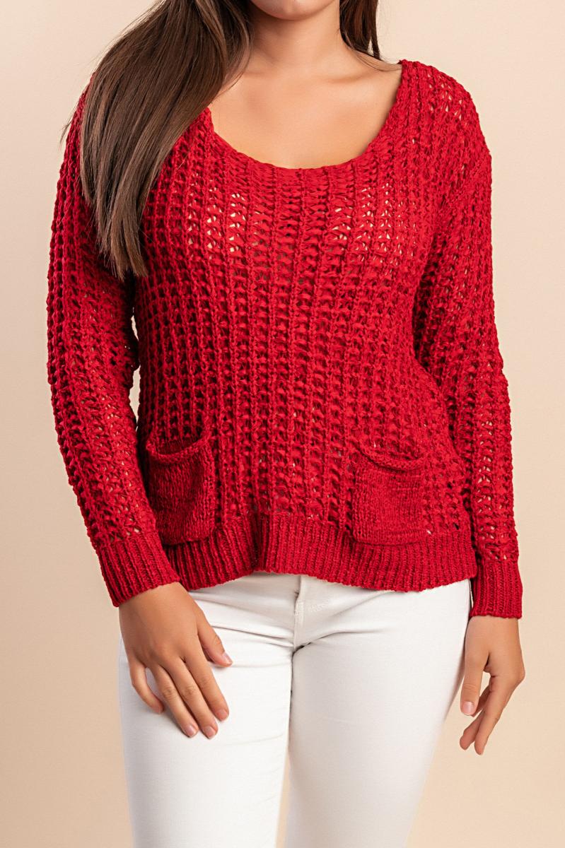 Dzianinowy sweter z kieszeniami