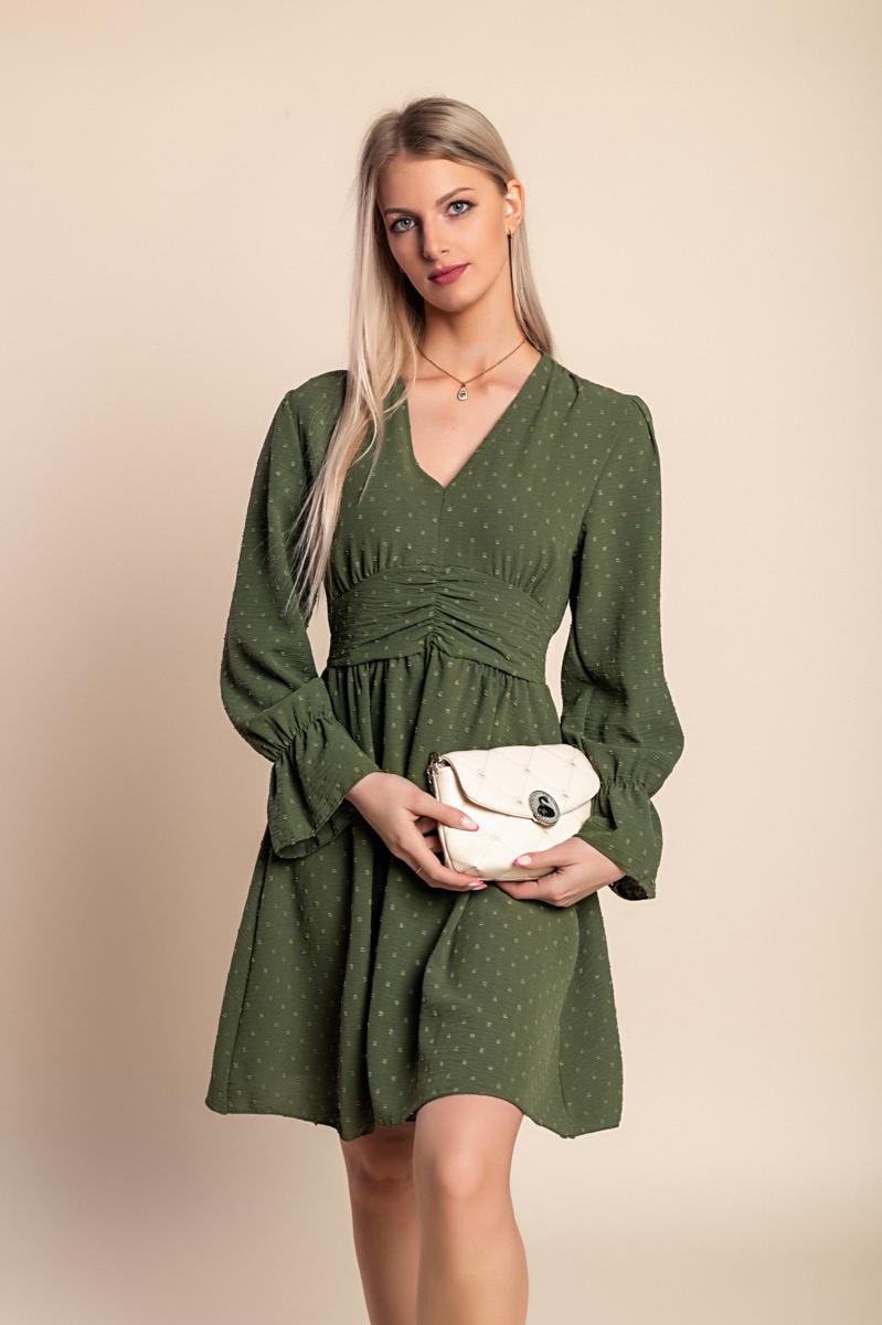 Olivgrünes Minikleid mit V-Ausschnitt