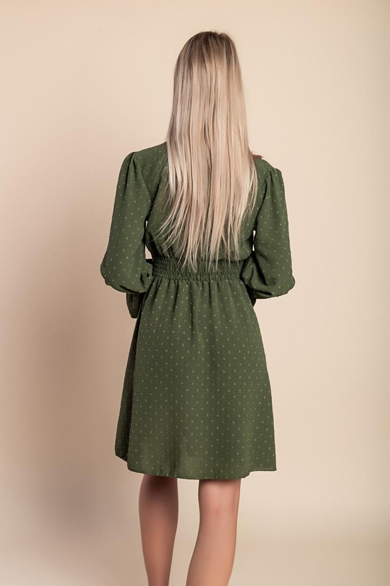 Olivgrünes Minikleid mit V-Ausschnitt