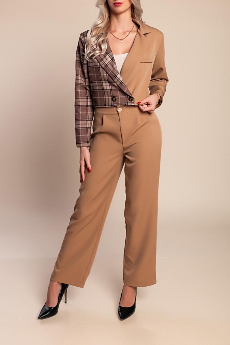 Completo elegante giacca-blazer e pantaloni fantasia a quadri