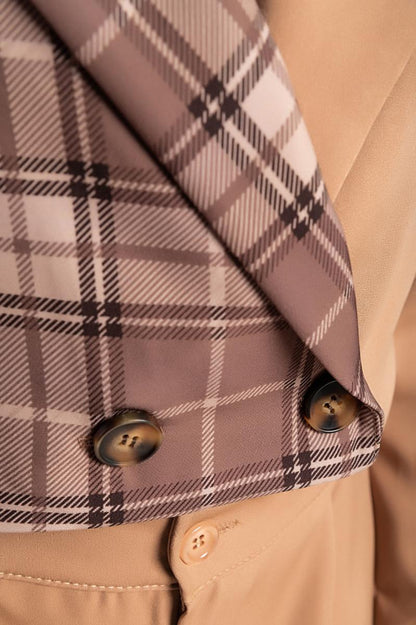 Completo elegante giacca-blazer e pantaloni fantasia a quadri