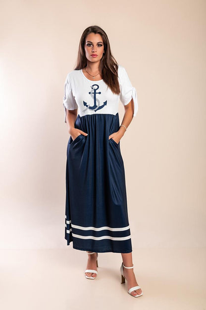 Rochie midi cu imprimeu ancoră