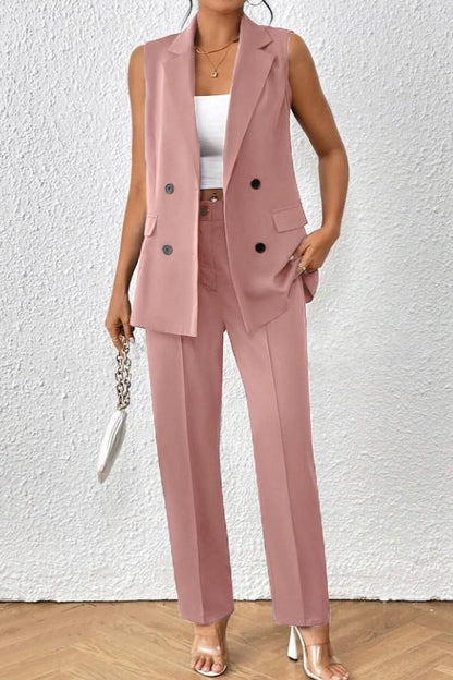 Set elegant cu sacou fără mâneci și pantaloni