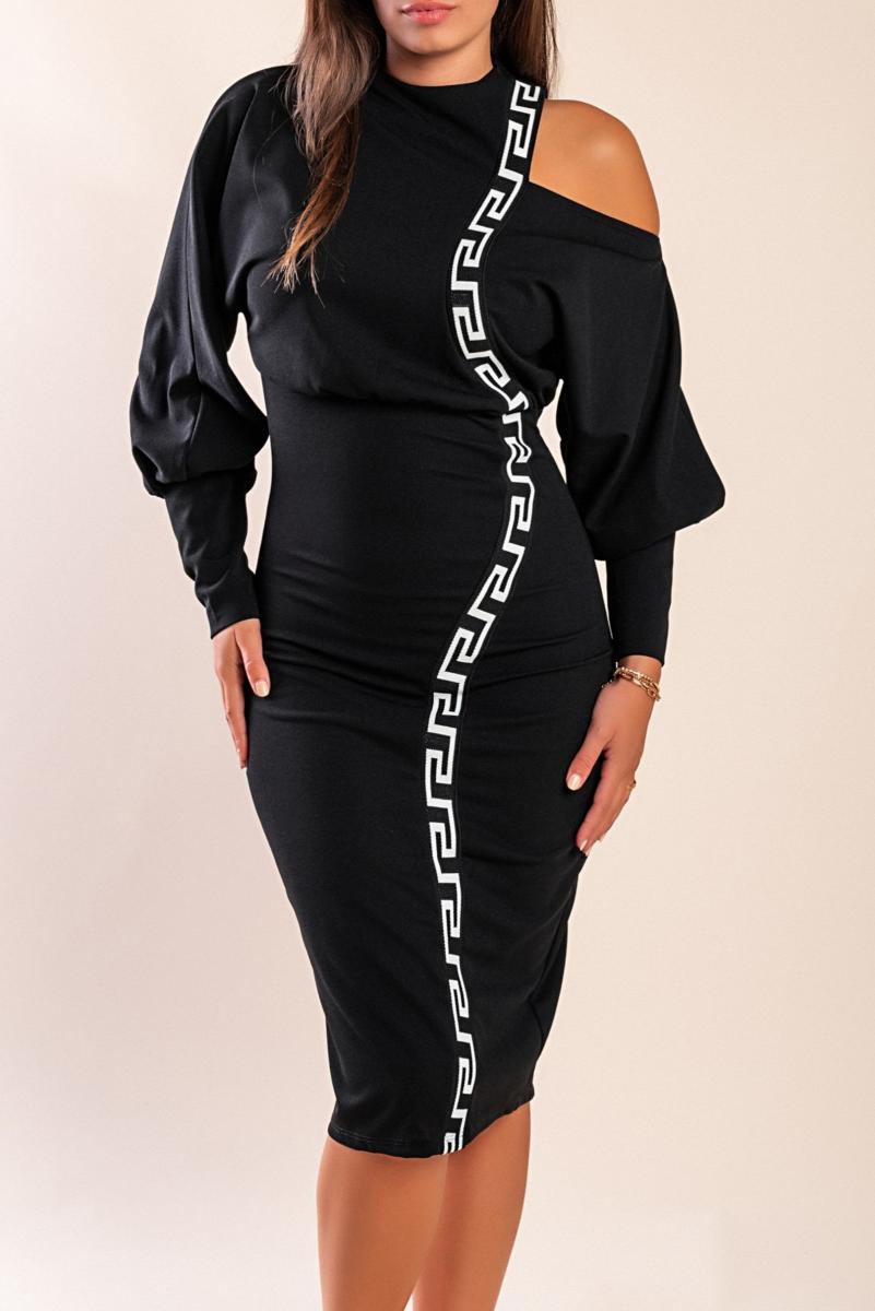 Elegantna midi haljina s geometrijskim uzorkom