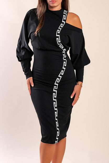 Elegantna midi haljina s geometrijskim uzorkom