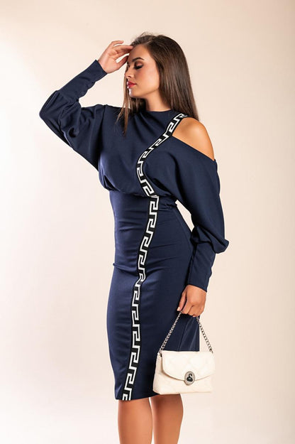 Elegante abito midi con stampa geometrica