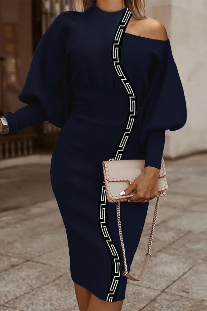 Elegante abito midi con stampa geometrica