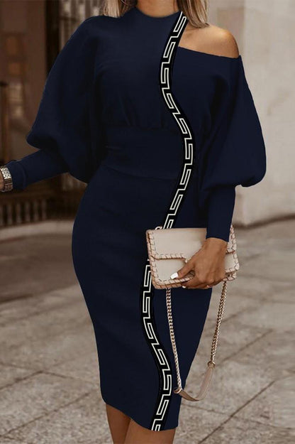Elegante abito midi con stampa geometrica