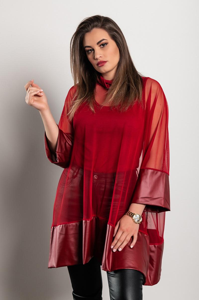 Transparent tunic with artificial leather