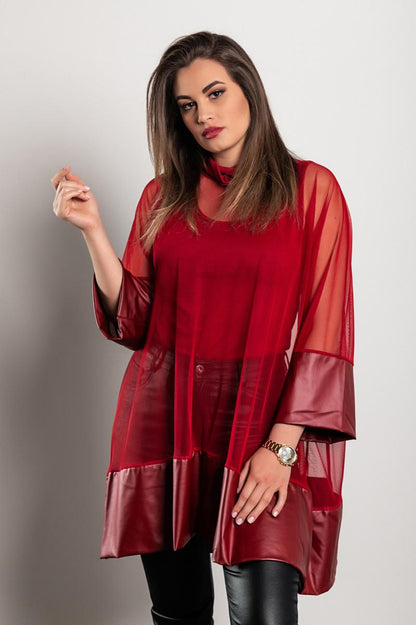 Transparent tunic with artificial leather